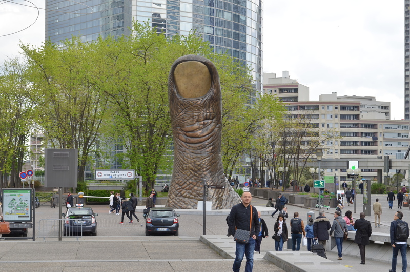 14 - Le Pouce (The Thumb), a massive 12-meter (40-foot) bronze sculpture created by French artist César Baldaccini in the La Défense business district of Paris